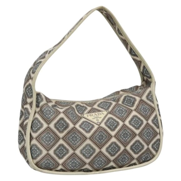 PRADA Shoulder Bag Nylon Beige Silver Auth BA4686 - Picture 1 of 16